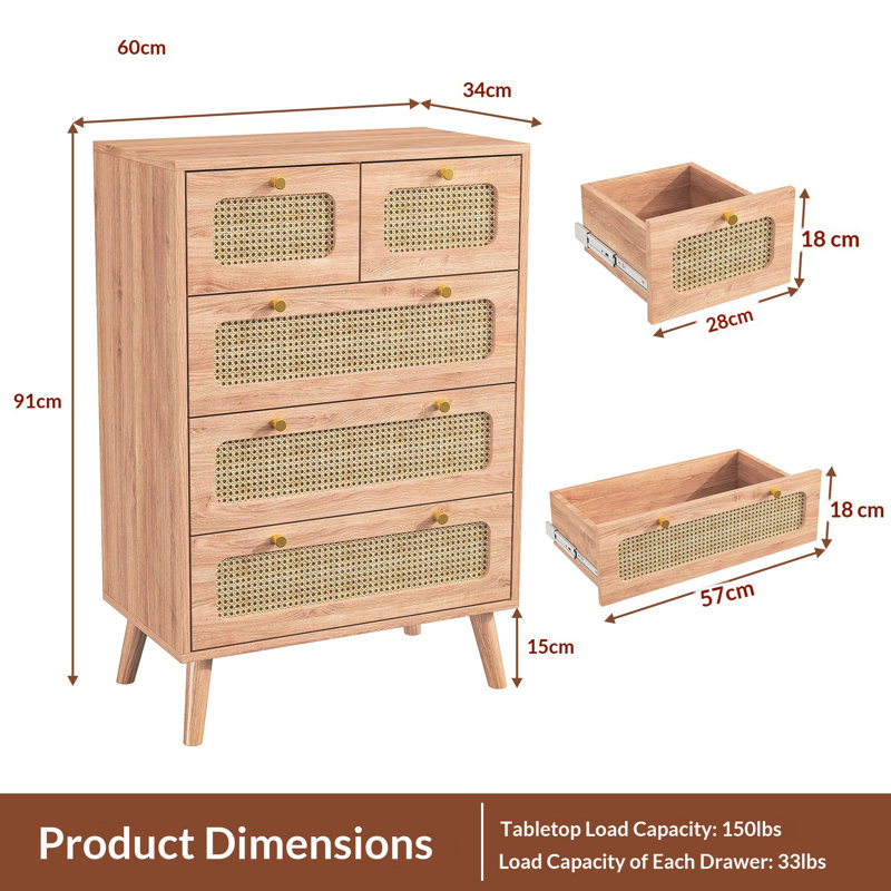 60cm W 5 - Drawer Chest of Drawers