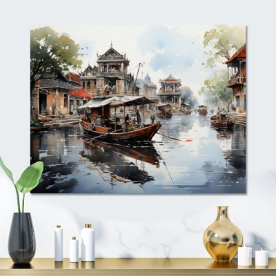 Bateau au marché flottant du Vietnam I - décoration murale en métal Vietnam