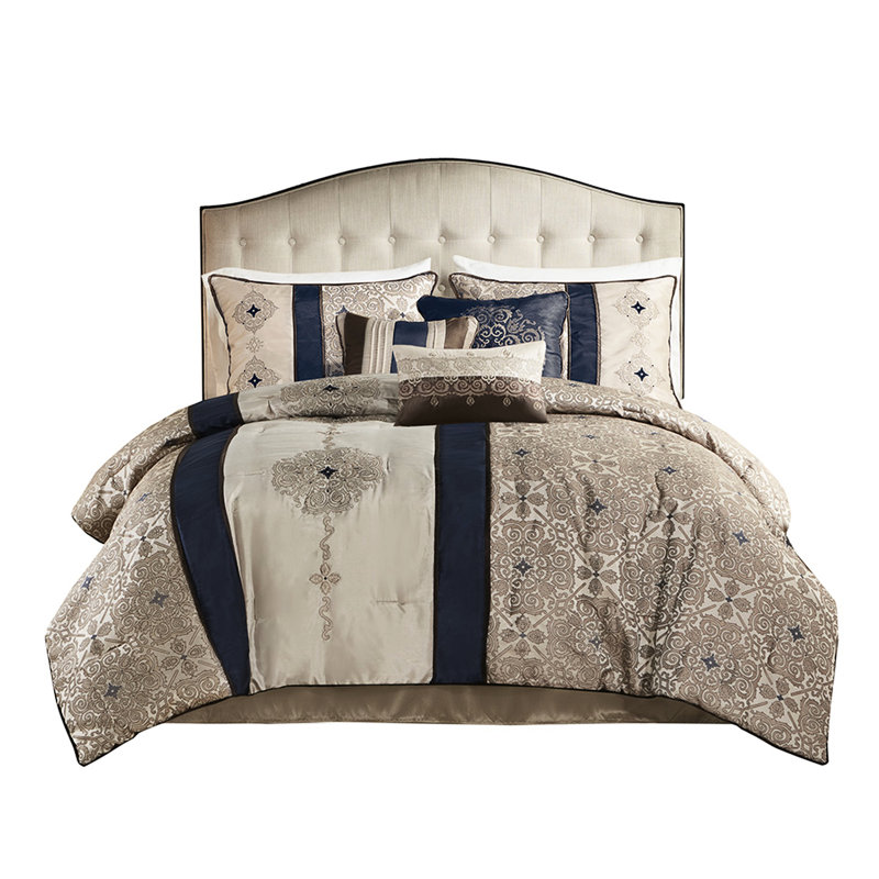Literie très grand lit bleu marine - magnifiques coussins décoratifs 100%, Marine