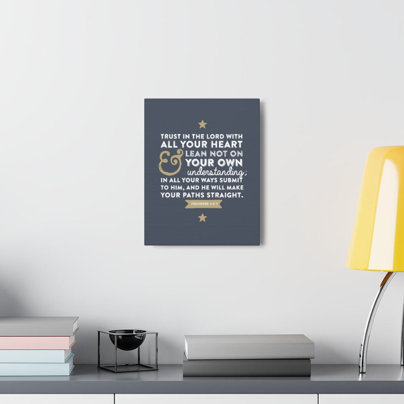 «Trust in the Lord Proverbs 3: 6-7», art textuel sur toile tendue, H 16 po x l 12 po x P 1,25 po