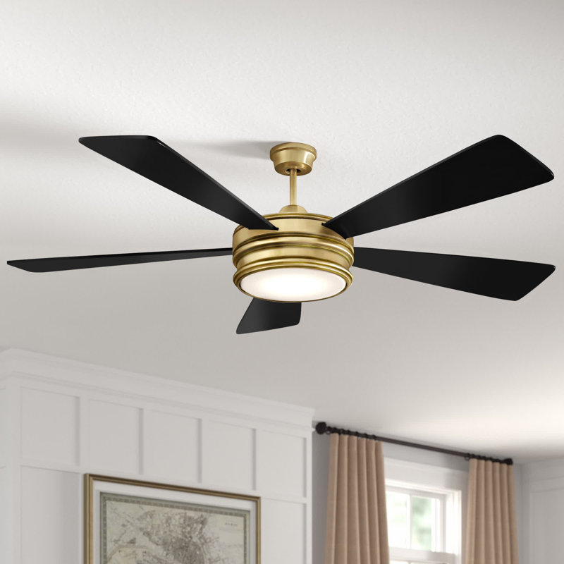 52'' Ceiling Fan with LED Lights, Satin Brass with Flat Black/Mesquite Blades