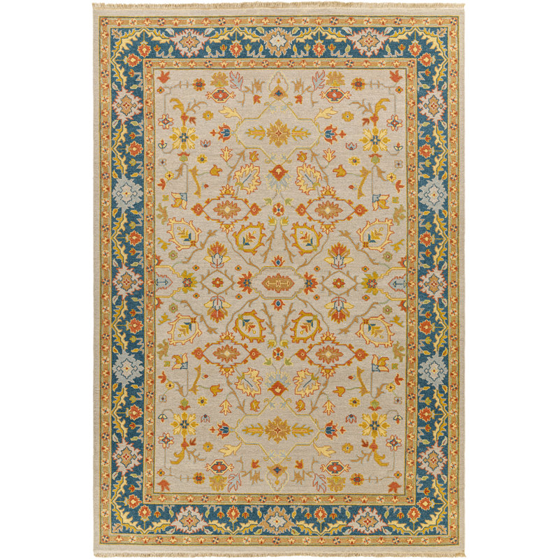 Tapis oriental bleu / orange / gris noué à la main Oriental, Rectangle 2 pi x 3 pi