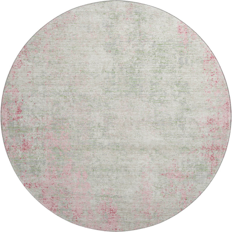 Premium Machine Washable Prisco Pink Rug, Round 8'