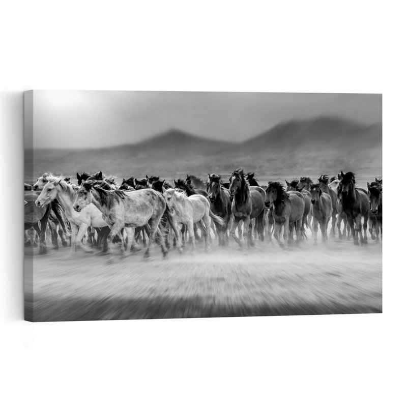 Troupeau de chevaux au galop - Art mural abstrait contemporain et dramatique représentant la nature et la faune