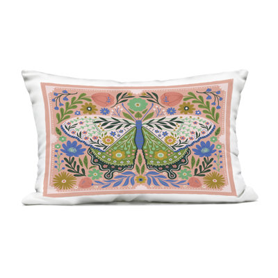 Folk Patterned Butterfly Florals Outdoor Printed Pillow, design by Loni Harris