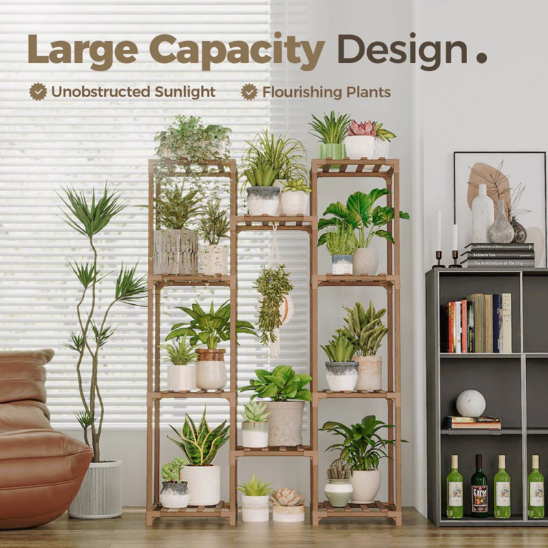 Multiple Plants Pots Wood Flower Stand