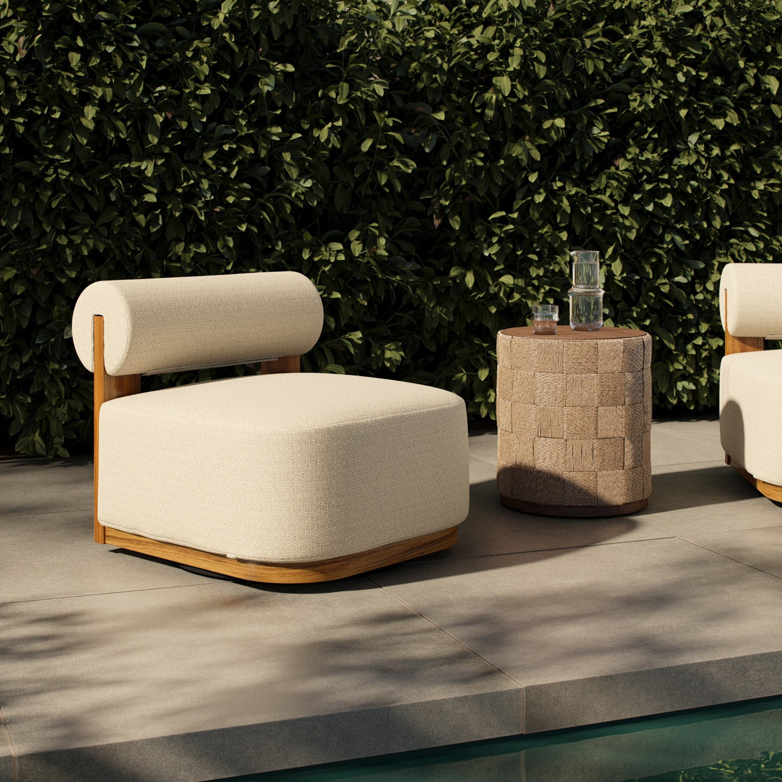 Teak Swivel Patio Lounge Chair, Faye Sand, Natural Teak