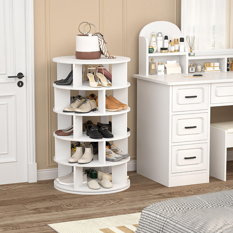 24 Pair Rotating Shoe Rack, 5-Tier Shoe Storage Shelf, White