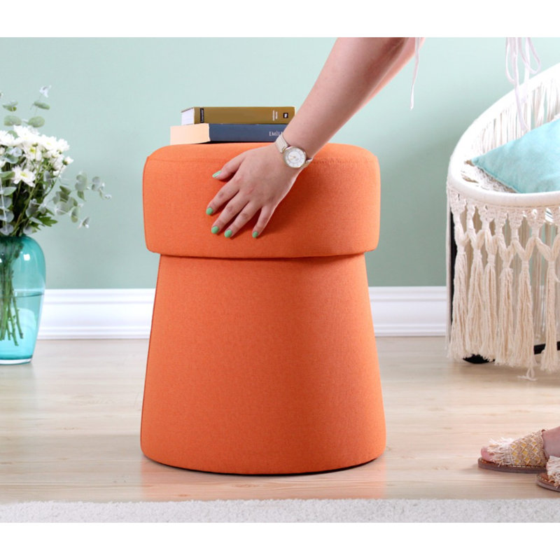 Stylish Pouffe Ottoman, Orange Solid Color, 19.7 x 15.7 inches | 50% Cotton & 50% Linen Fabric, 2.4-inch PVC Coated Hidden Legs | 35 DNS Orthopedic Sponge for Comfort | Perfect for Bohemian Home Decor