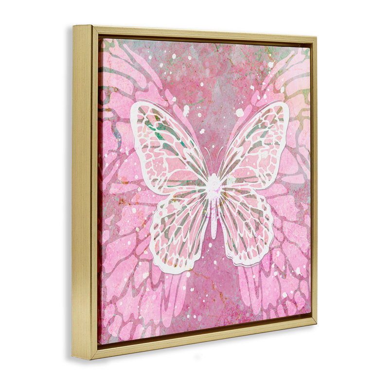 «Pink Butterfly Wings» par Martina Pavlova, H 25 po x l 25 po, Cadre flottant noir de jais