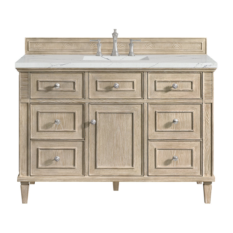 Lorelai 48'' W Single Vanity, Whitewashed Oak, Ethereal Noctis Quartz, 8" Widespread