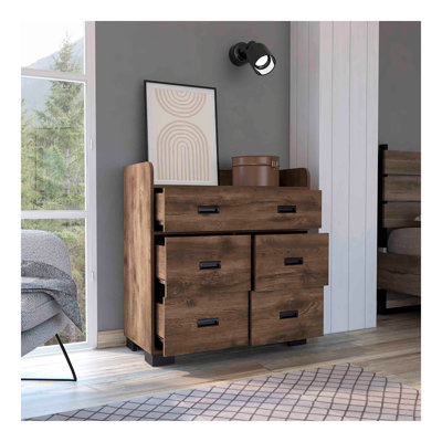 Commode Alyn, quatre pieds, quatre tiroirs, un double tiroir, plateau supérieur - brun foncé