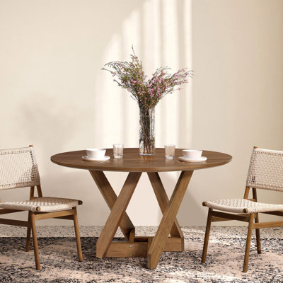 47'' Round Dining Table for 4, Modern MDF Wood Table with X-Leg Solid Wood Base