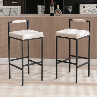 Lis Modern Bar Stools Upholstered Bar Height Barstools with Low Back and Metal Frame Couter Tall Bar Chairs Industrial Island Chairs for Kitchen/Pub