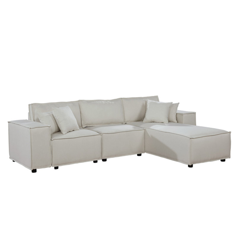 Canapé moderne avec méridienne réversible et coussins Modern Kode, Lin beige, H 31,55 po x l 104,05 po x P 67,55 po
