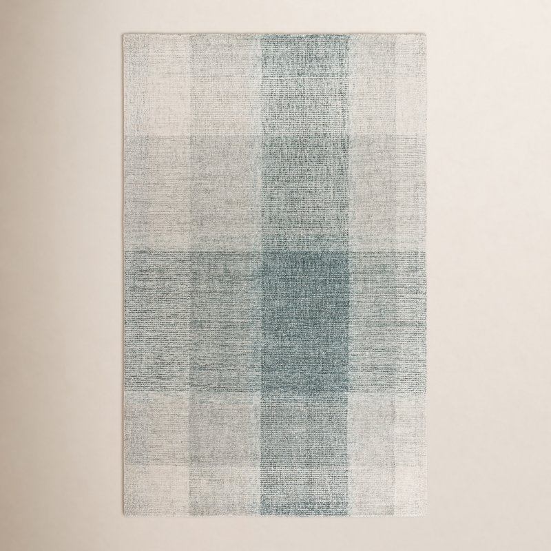 Gray Blue Hand-Tufted Geometric Wool Rug, Rectangle 4' x 6'