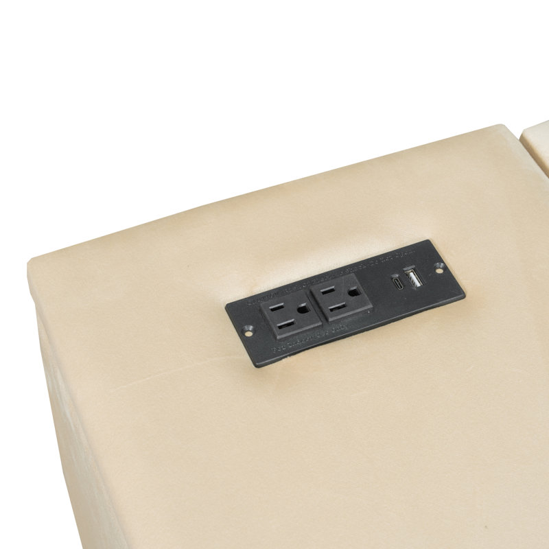 Lit de jour rembourré avec station de charge et couchette, Beige