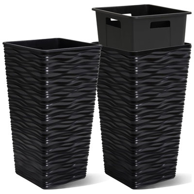 Lot de 2 jardinières carrées coniques en plastique de 56 cm de hauteur avec pots intérieurs, noires