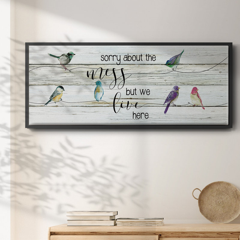 We Live Here- Framed Canvas, 12" H x 30" W
