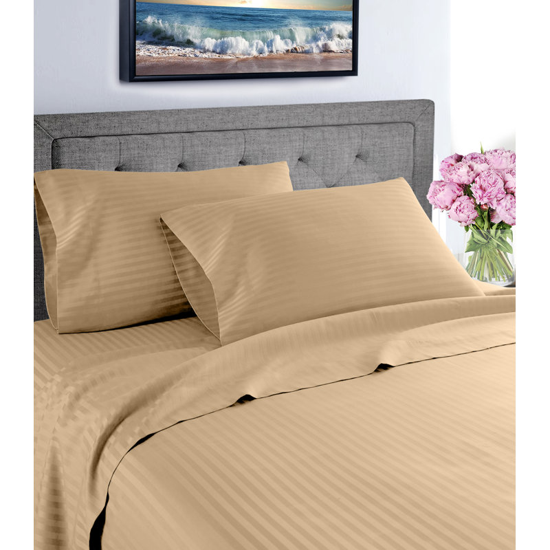 Twin Taupe 600 Thread Count Cotton Striped Sheet Set