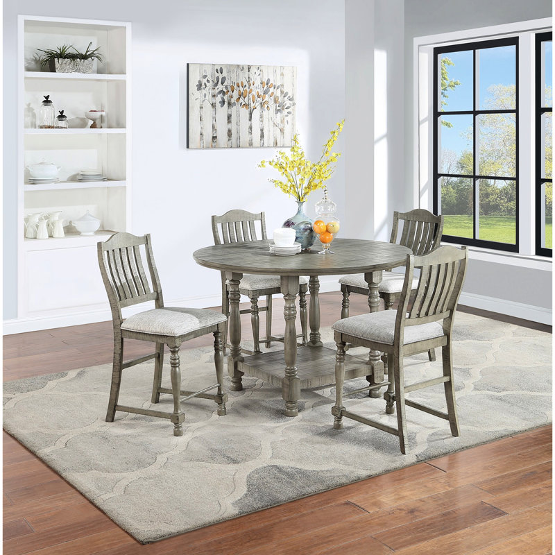 Table ronde contemporaine en placage gris, pour des salles à manger élégantes, des espaces ronds modernes et élégants