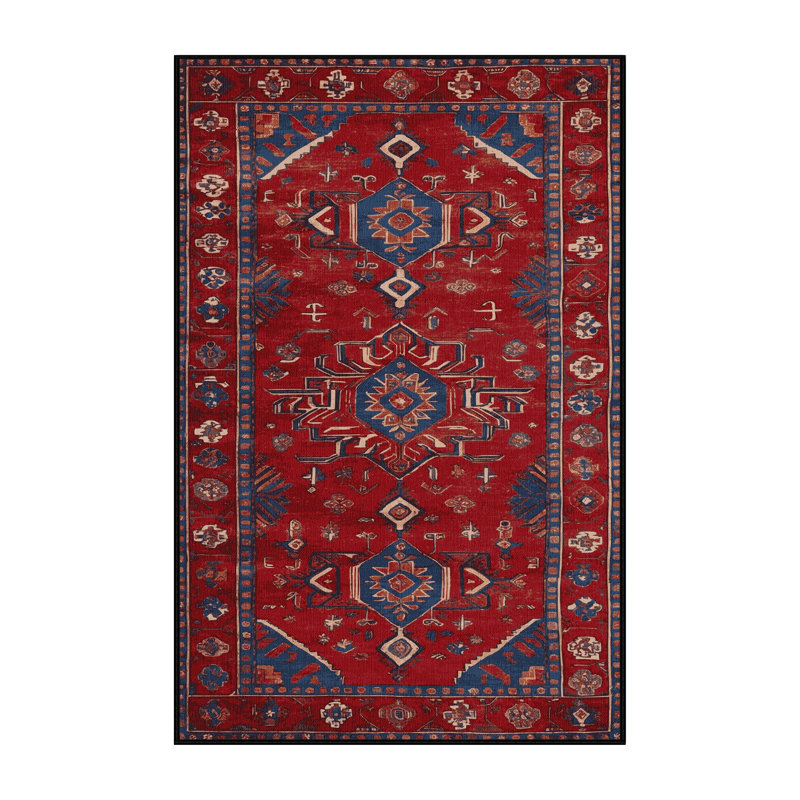 Machine Washable Persian Red Area Rug, Rectangle 5' x 7'