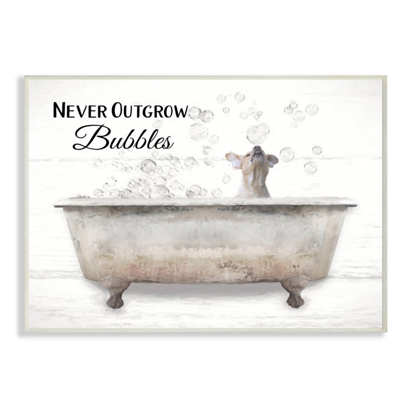 «Happiness Is A Bubble Bath Dog In Tub», art mural sur plaque par Lori Deiter, H 10 po x l 15 po x P 0,5 po, Plaque murale