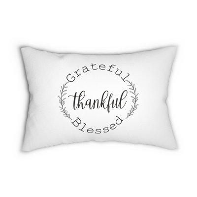 Grateful Thankful Blessed Decorative Throw Pillow – Inspirational Typography Text Accent Lumbar Cushion for Home Décor