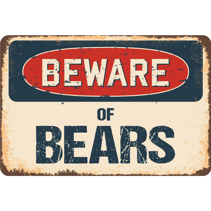 Enseigne rustique Belville «Beware Of Bears», H 18 po x l 24 po x P 0,1 po