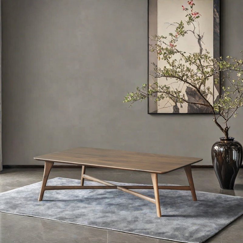 Scandinavian Minimalist Oak Coffee Table, 17.7" H x 47.2" L x 23.6" W