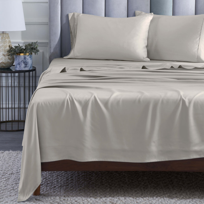 Modal From Beechwood 400 Thread Count Lightweight Cooling Solid Deep Pocket Bed Sheet Set, King Sheet set, Grey