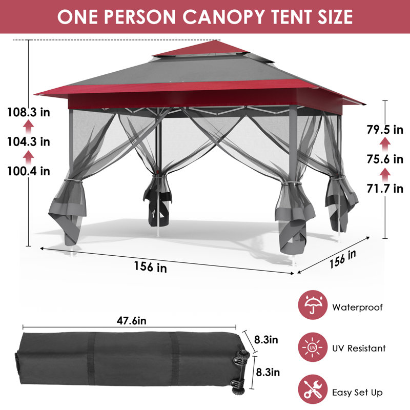 Pop Up Gazebo, Outdoor Instant Canopy Tent W/4 Netting Sidewall & Auto Extending Eave, Patio Gazebos Shelter W/Mesh Wall, Center Lock, Wheeled Bag For Garden, Yard, Party, Deck