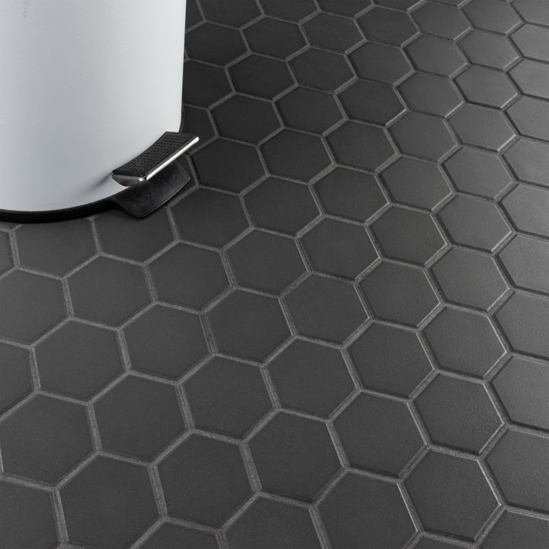 Gotham Hex 2" X 2" Porcelain Honeycomb Mosaic Wall & Floor Tile, Black