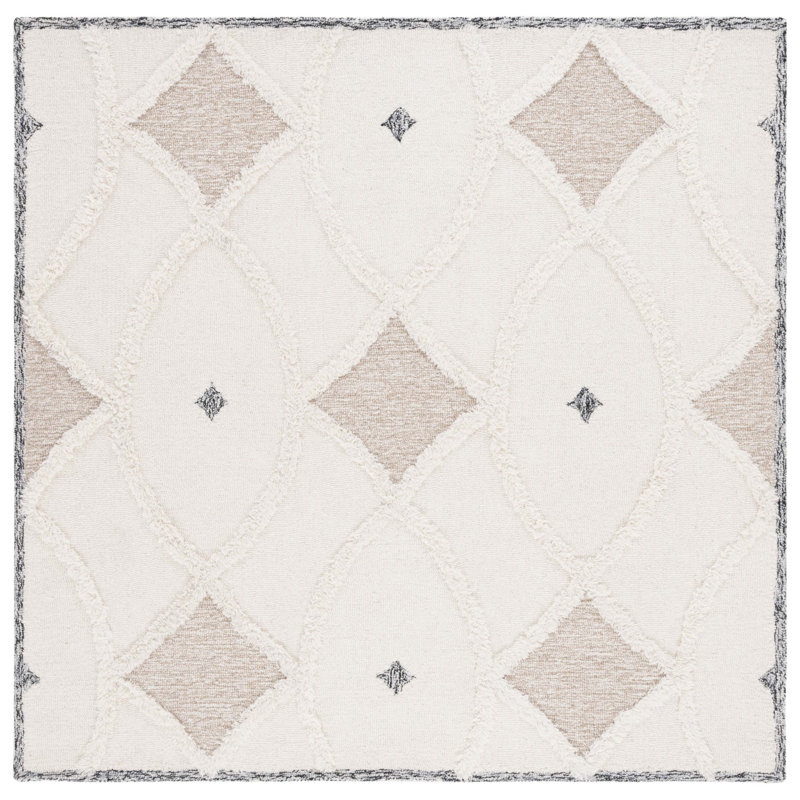 Dalontae Hand Tufted Wool/Cotton Geometric Rug in Brown/Ivory, Square 6'