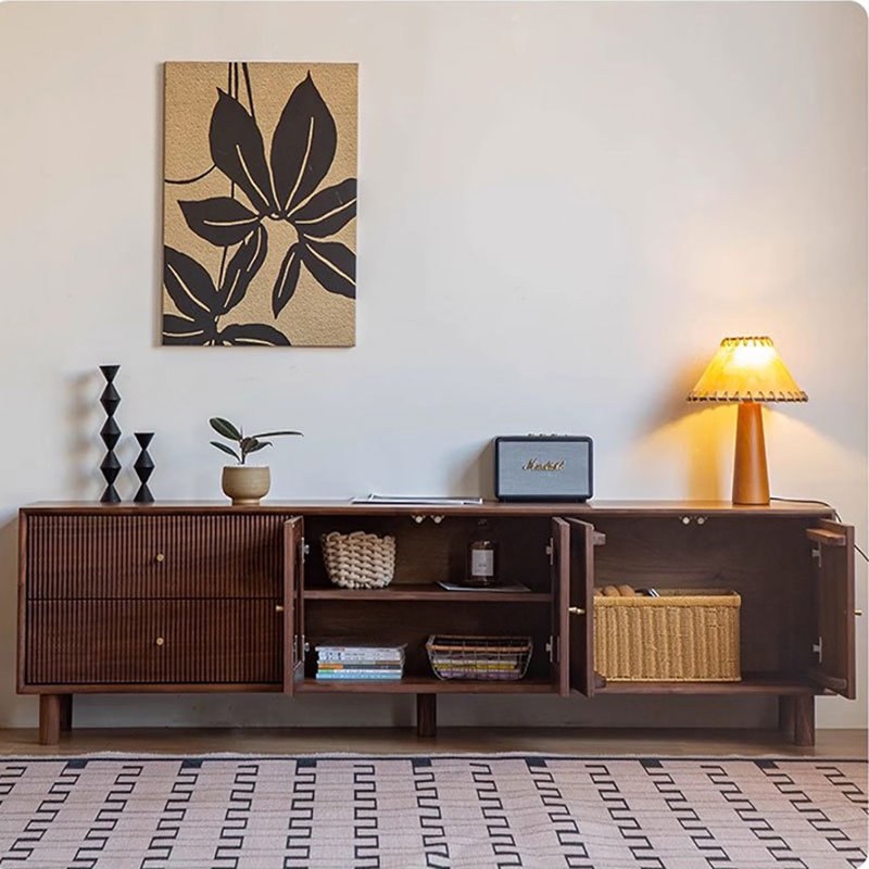 Meuble télé rétro en bois de noyer noir, 70.9"