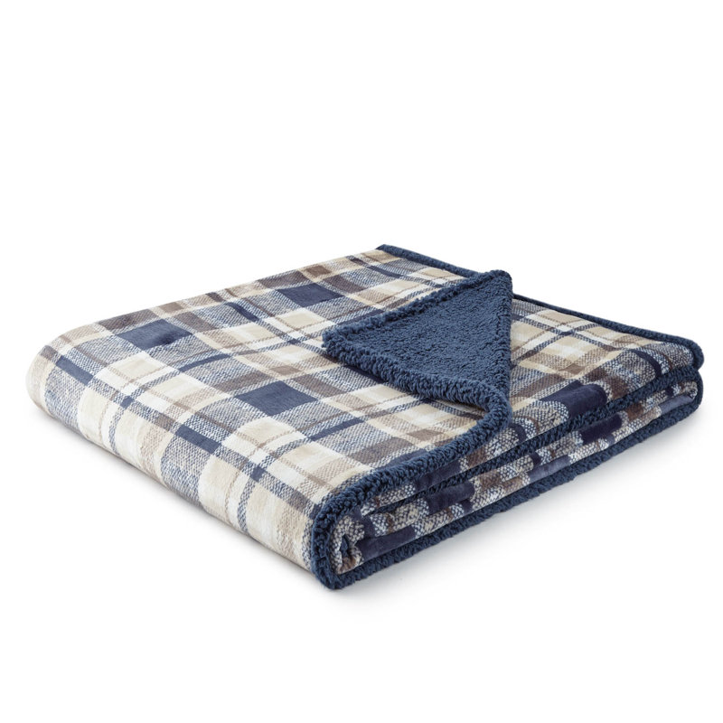 Crafted by Catherine Lars Plaid Velvet Plush Sherpa Blanket 90" x 96" Queen Size, Lars Plaid, Queen