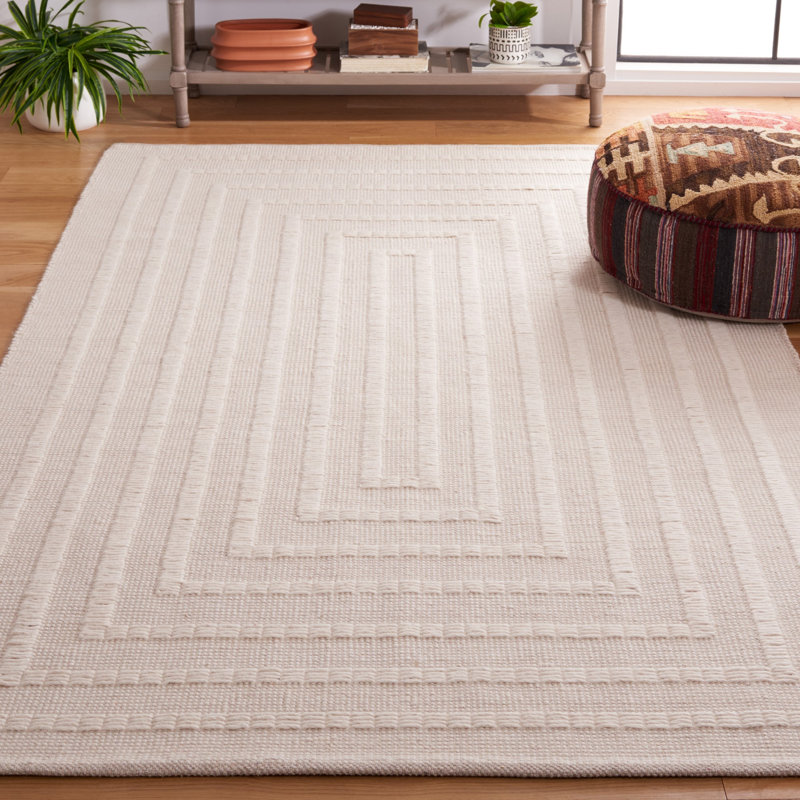 Natura Flat Weave Wool/Cotton Geometric Rug in Gray, Rectangle 4' x 6'