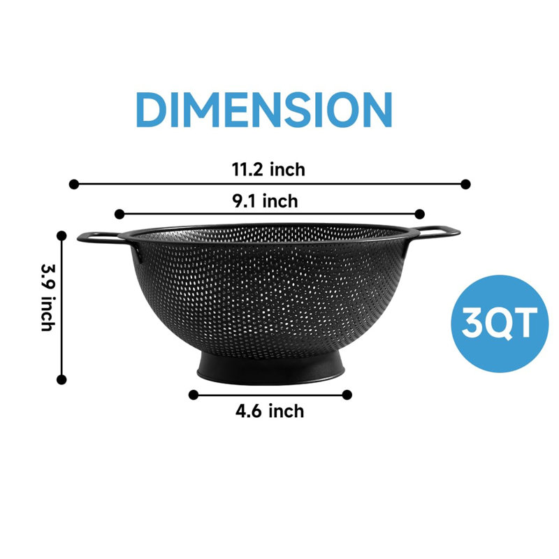 Black Colander for Kitchen, 3QT