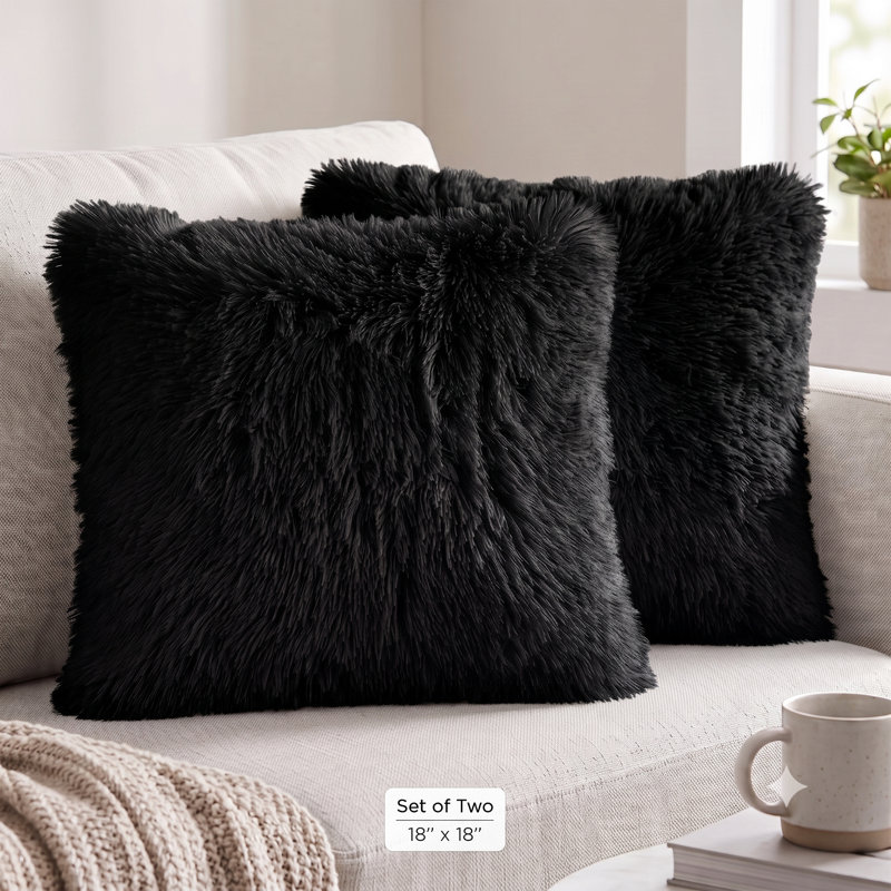 Coussin en fausse fourrure très douce et confortable, Noir