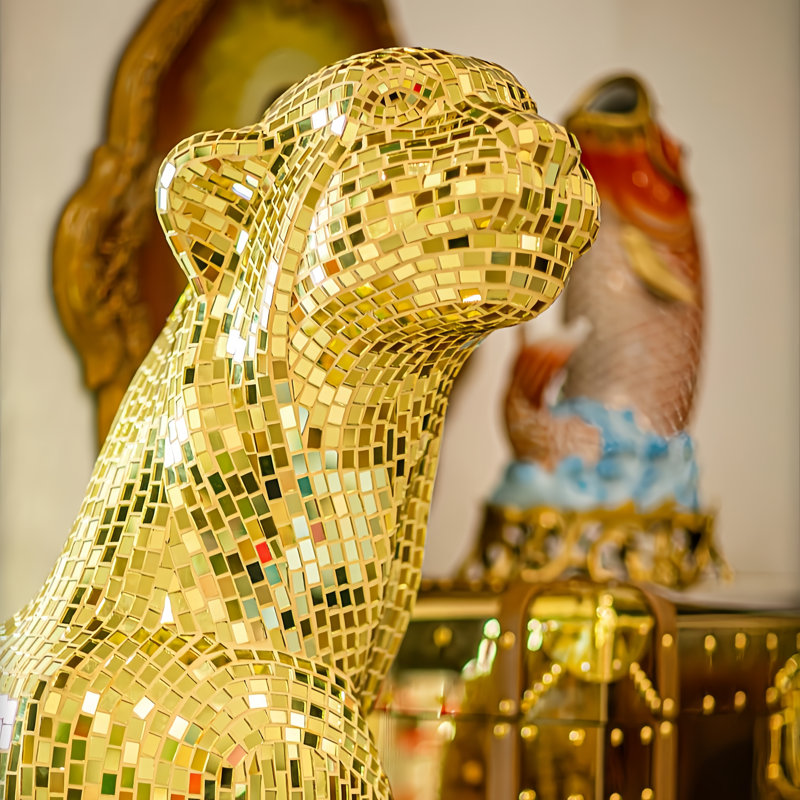 Statue en cristal Jaguar - Sculpture droite, Or