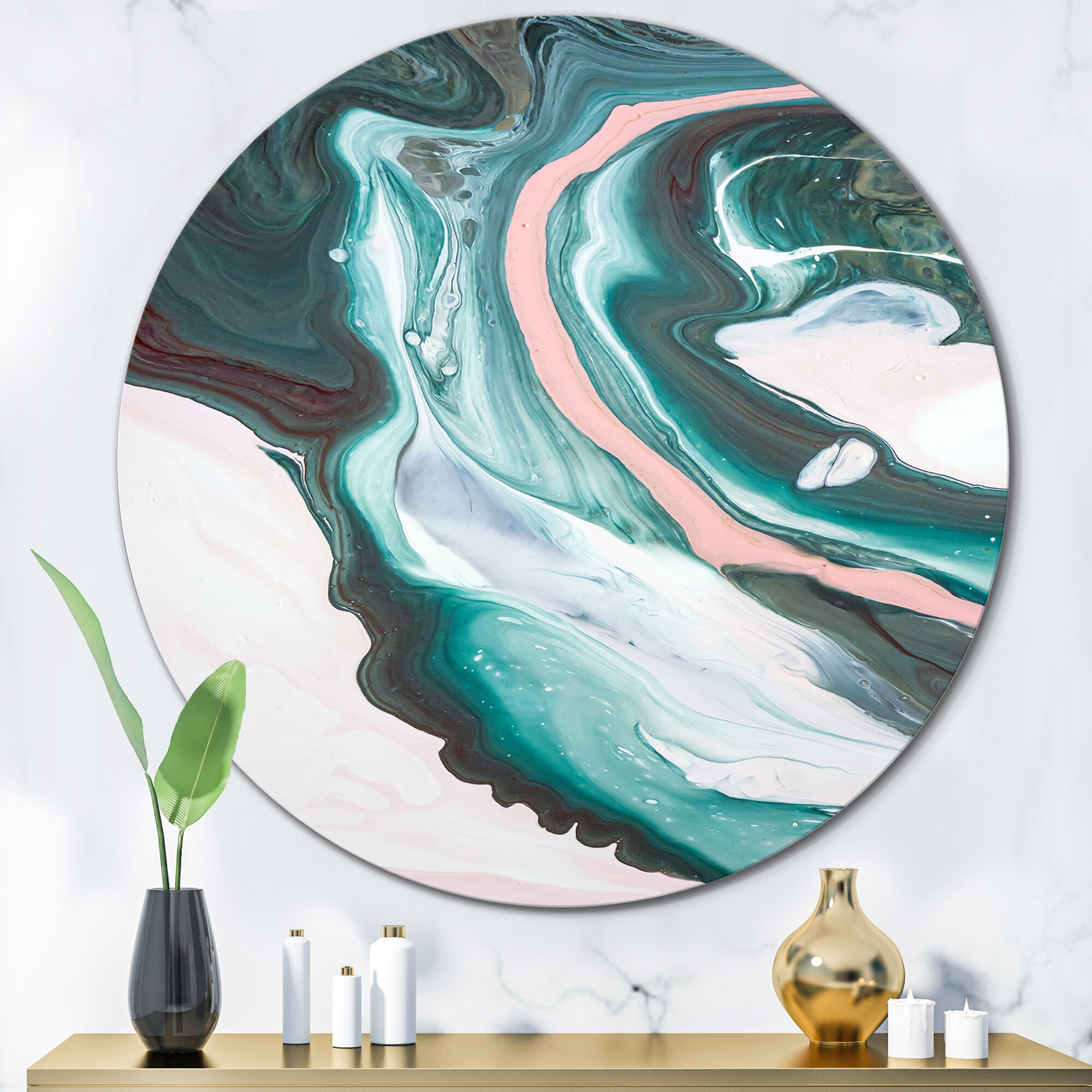 Bless international Pink And Light Blue Marble Universe On Metal Print