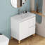 Lavabo de meuble-lavabo blanc lustré 31,5 po, armoire à poignées, tiroirs à fermeture douce, pieds en bois massif naturel pour une utilisation pratique en blanc, armoire avec 1 porte et 2 portes, rangement