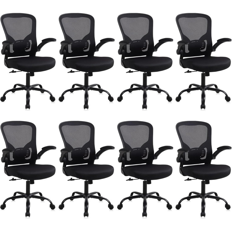 Ergonomic Home Office Chair - with Lumbar Support and Foldable Armrests, Height Adjustable, Black