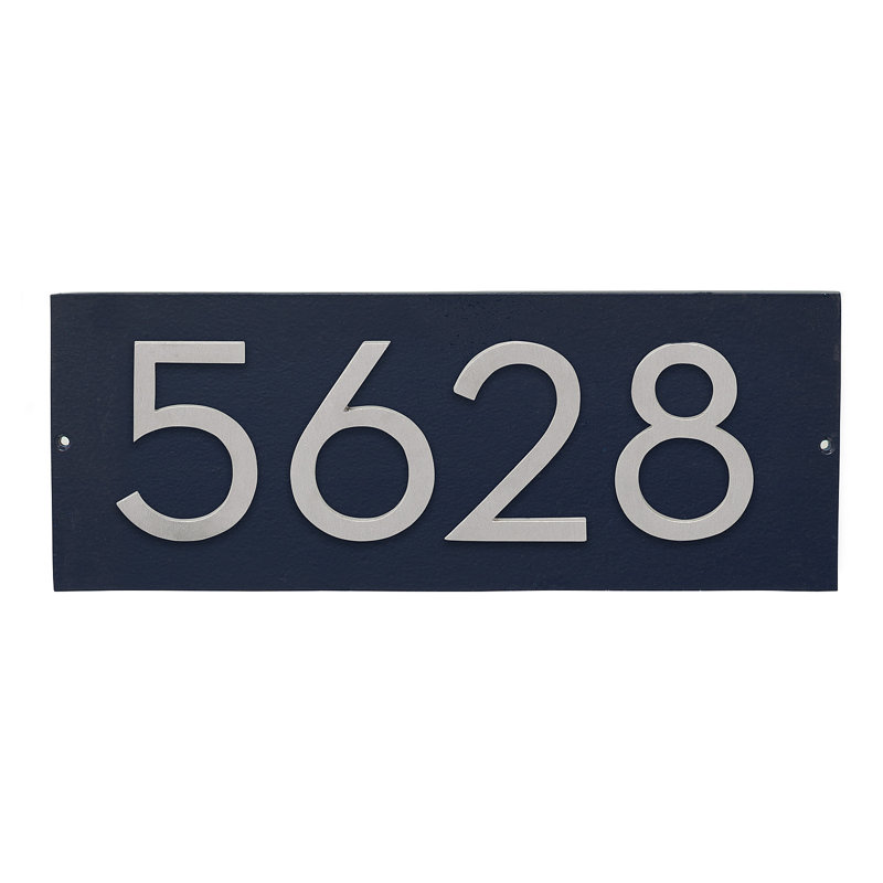 Plaque d'adresse horizontale flottante 4 po (4 chiffres), Bleu marine, Argent