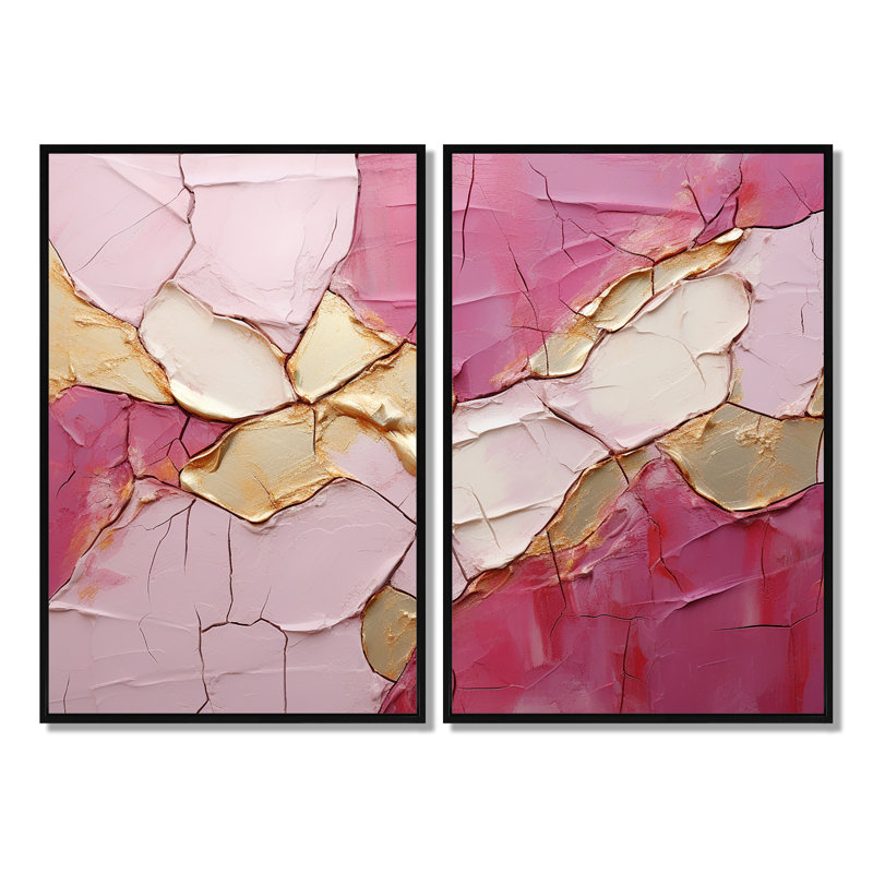 Art mural sur toile en or rose, H 36 po x l 48 po, Impression encadrée flottante, Noir