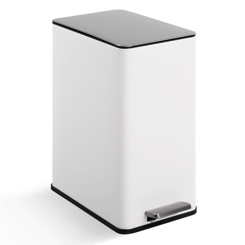Poubelle de cuisine étroite en acier inoxydable avec couvercle à fermeture douce et pédale 4 pieds 4 gallons, Blanc