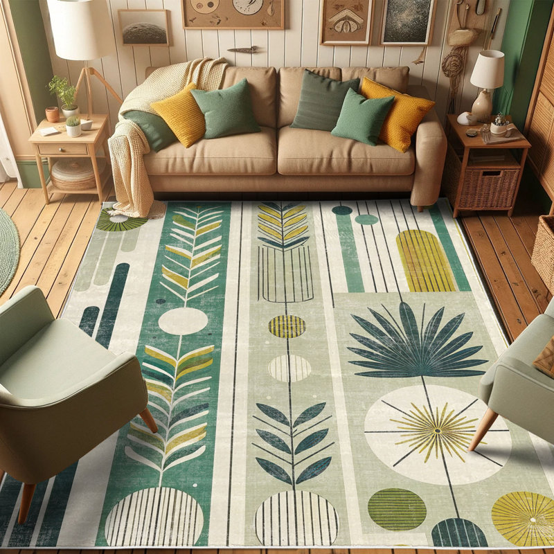 Tapis décoratif en fibres de polyester à haute densité de style Mid-Century Ambesonne, Rectangle 5 pi 2 po x 7 pi 6 po