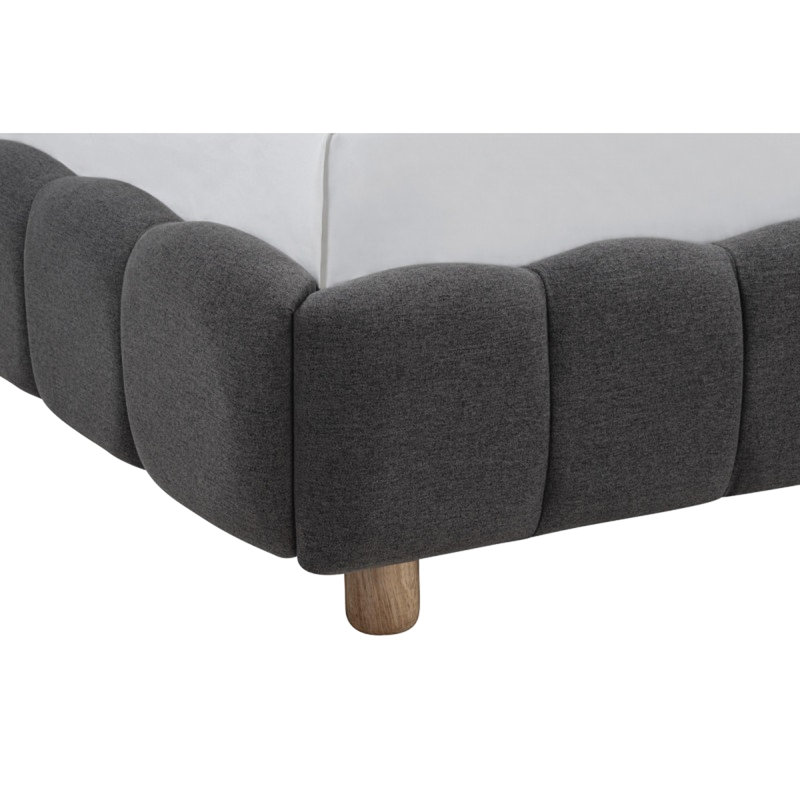 Grand lit moderne grand profil en tissu gris avec revêtement en grille, jute naturel et bois d'ingénierie, utilisation dans la chambre à coucher, plate-forme revêtue grise requise pour la taille, le style, le profil, la grille