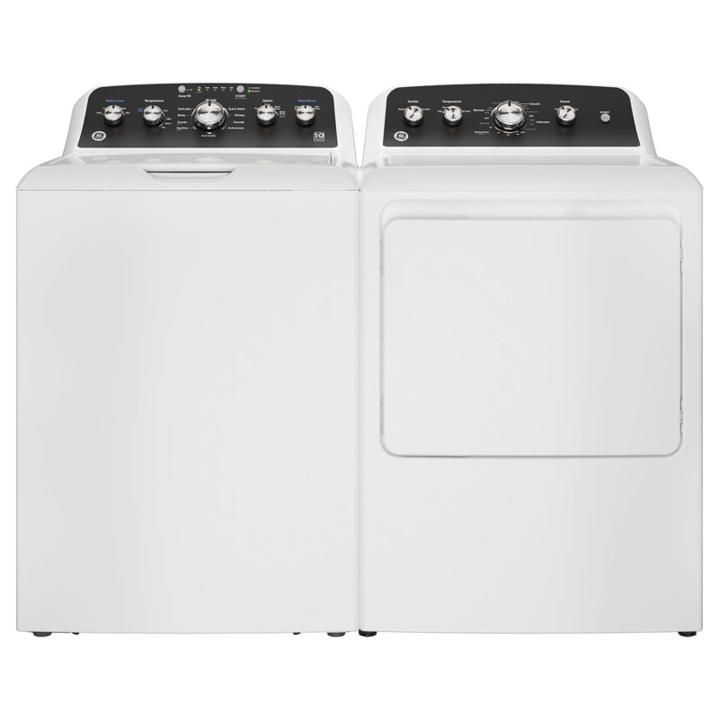 GE Appliances 4.5 cu. ft. Top Load Washer with Stainless Steel Basket, Cold Plus and Wash Boost + 7.2 cu. ft. Electric Dryer with Up to 120 ft. Venting and Extended Tumble