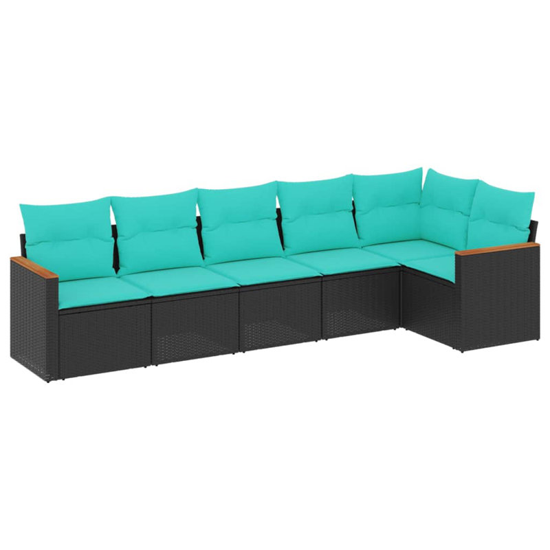  Ensemble de canapé de patio 6 pièces avec coussins en rotin de polyester noir